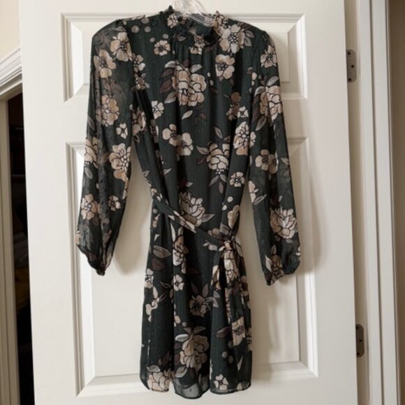 Ann Taylor Factory Dresses & Skirts - NWT Ann Taylor Factory Long Sleeved Dark Green Floral Tie Dress sz Small Petite